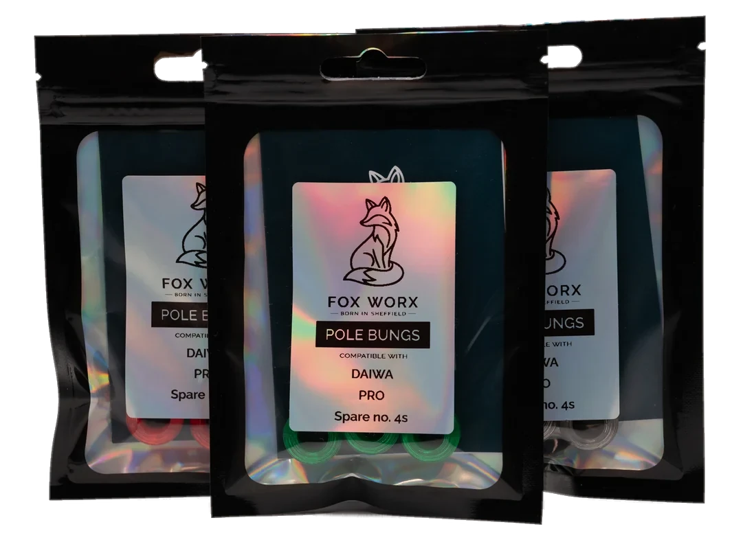 Fox Worx pole bung packs in resealable pouches, ready to protect pole sections